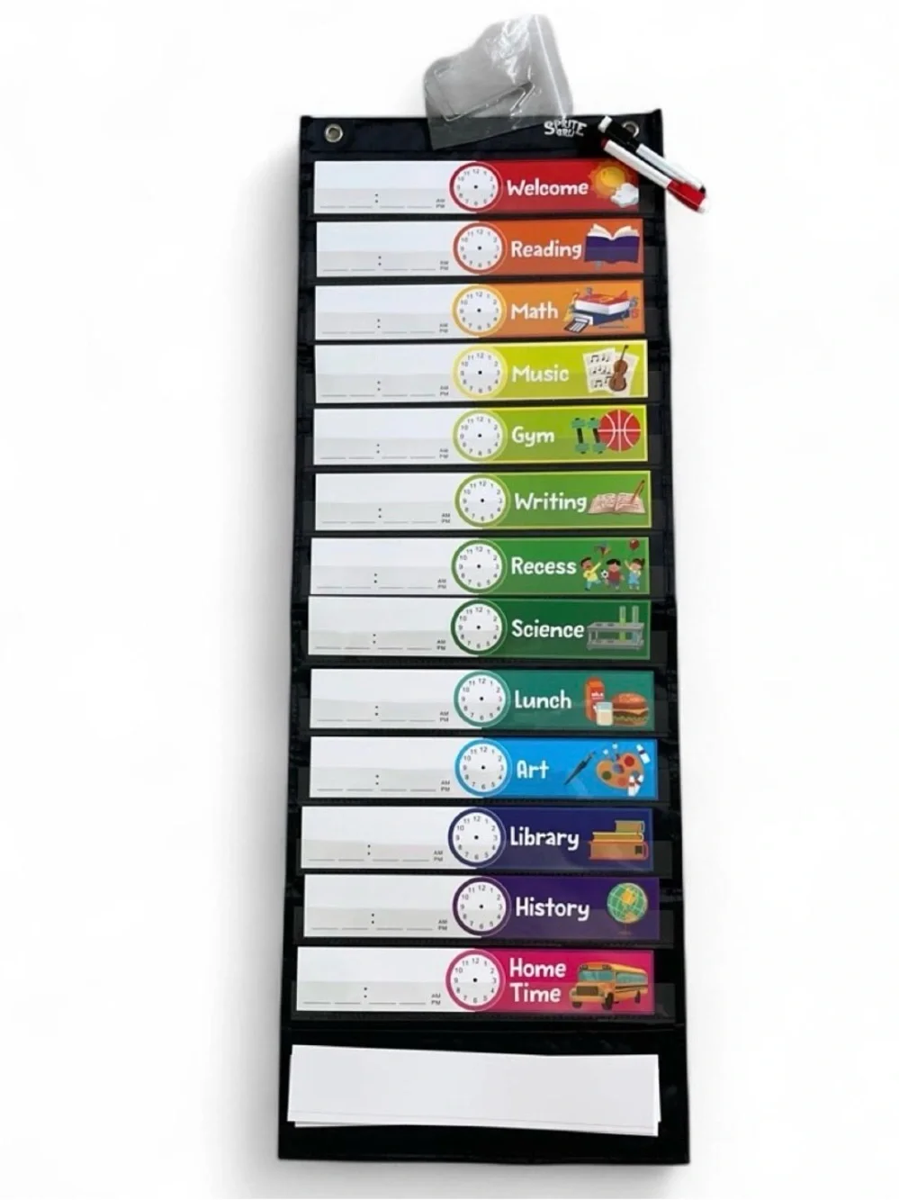 Classroom Daily Schedule Pocket Chart - Black with Multicolor Labels